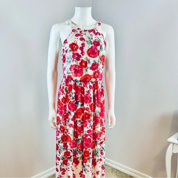 Eliza J pink ,white and red Floral Maxi Dress size 4 - Picture 7 of 12